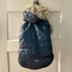 Nicole Miller Metallic Blue Dog Puffer with Hood